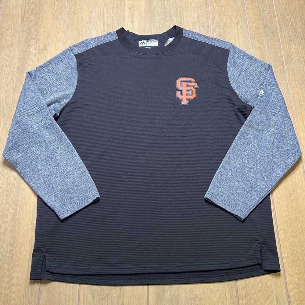 Majestic SF Giants Shirt Mens 2XL Black Grey Therma Base Pullover MLB 7870